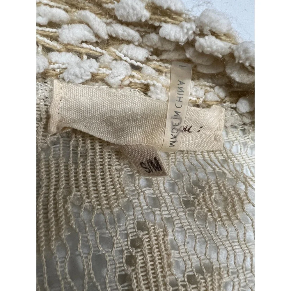 Ryu Women's Tan White Popcorn Long Open Cardigan With Tie Size S / M